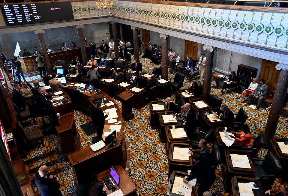 Tennessee State Senators vote to adjourn early on the second day of Tennessee’s special legislative session to address public safety issues on Tuesday, Aug. 22, 2023 in Nashville.