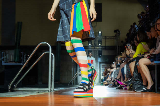 Shoes on the runway at United Colors of Benetton's Spring 2020 show. Photo: Pietro D'Aprano/Getty Images