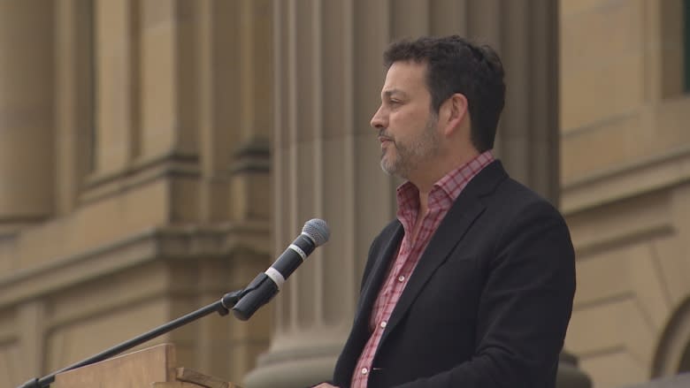 Union members rally at the Alberta legislature for stricter labour laws