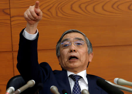 Bank of Japan (BOJ) Governor Haruhiko Kuroda gestures during a news conference at the BOJ headquarters in Tokyo, Japan November 1, 2016. REUTERS/Kim Kyung-Hoon/File Photo