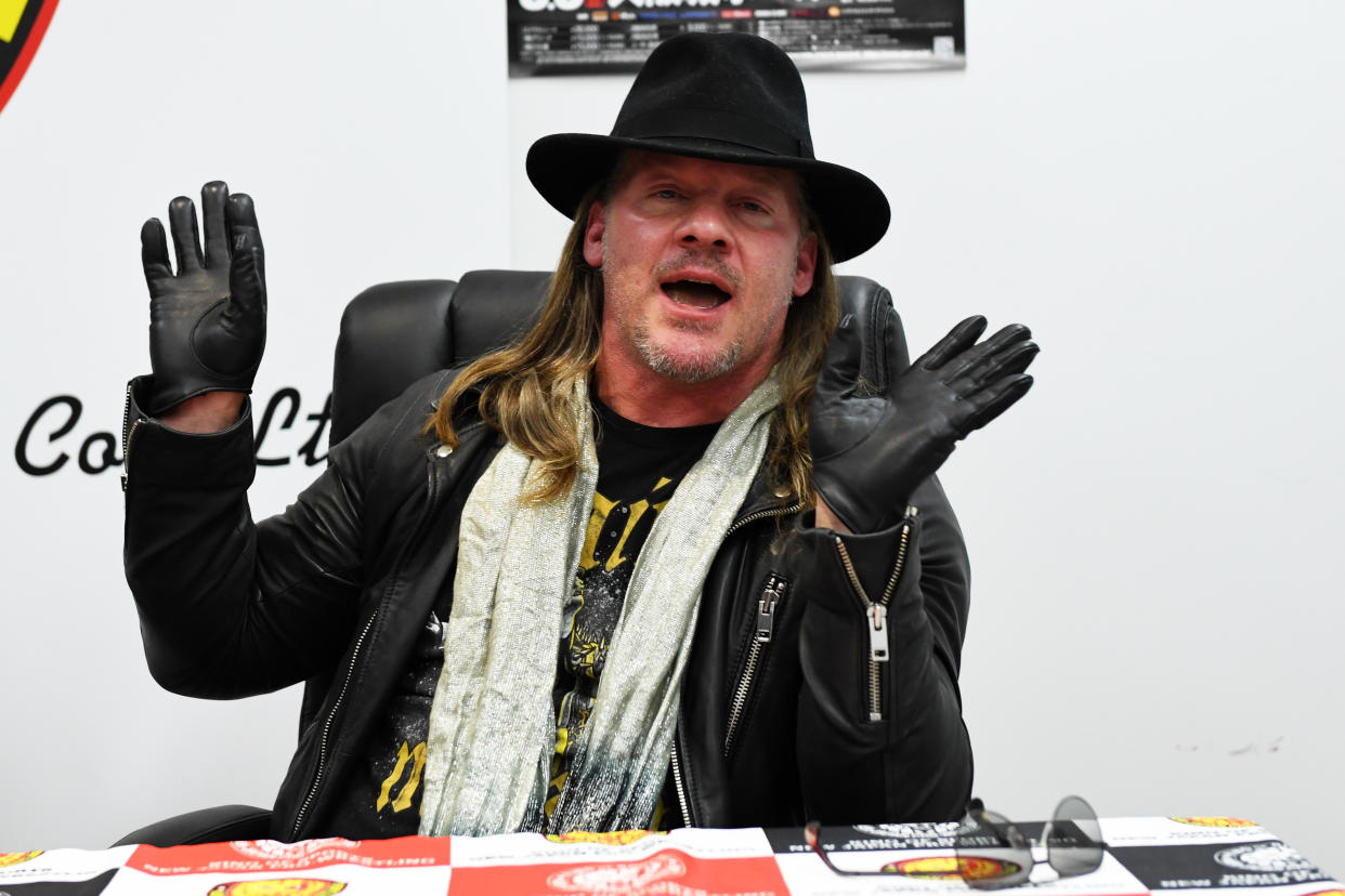 TOKYO, JAPAN - JUNE 08:  Chris Jericho speaks during the Dominion 6.9 In Osaka-Jo Hall press conference of NJPW on June 08, 2019 in Tokyo, Japan. (Photo by Etsuo Hara/Getty Images)