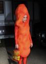 <p>Now, this costume would make us hungry. Katy lived up to the saying, "You are what you eat," when she arrived at Kate Hudson's Halloween party as a tasty Cheeto. </p>