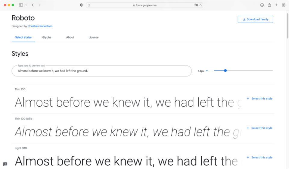 Screenshot of Roboto font