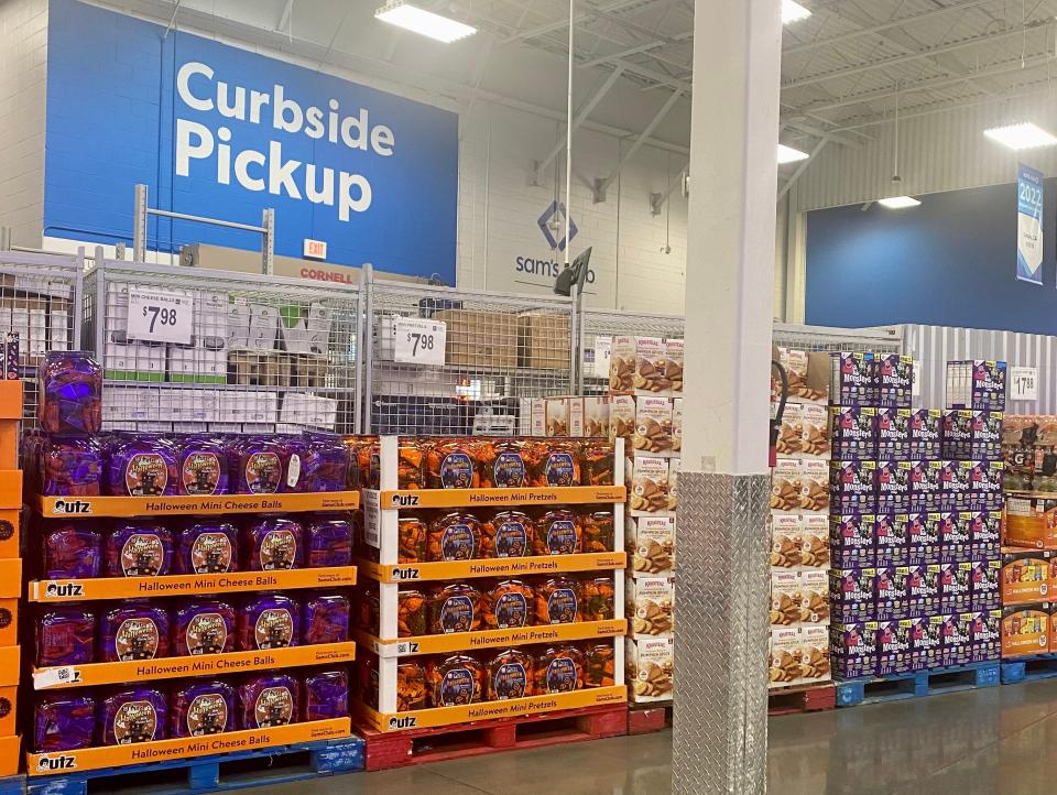 Walking into Sam's Club, Halloween candy to the left.