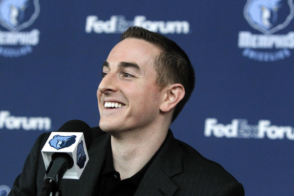 Memphis Grizzlies basketball new chairman Robert Pera smiles during a press conference in Memphis, Tenn., Monday, Nov. 5, 2012. (AP Photo/Lance Murphey)