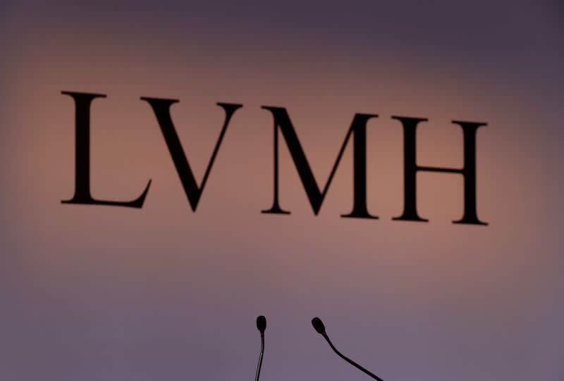 FILE PHOTO: A LVMH luxury group logo is seen prior to the announcement of their 2019 results in Paris