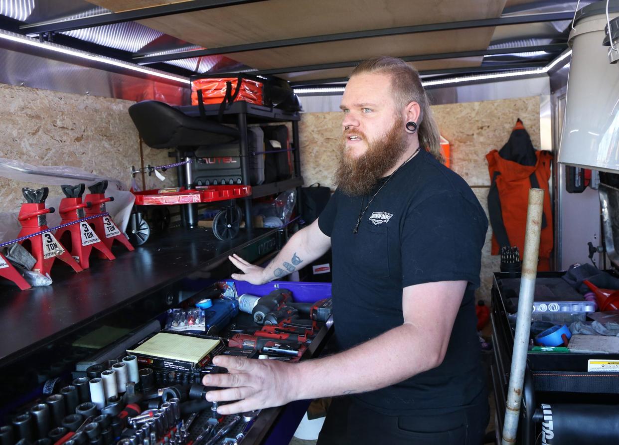 Blake Hicks moved to York from Tennessee two years ago and recently launched his new business Southern Charm Mobile Auto Repair. He said he can bring most of what a full auto shop offers to a home or roadside with his 12-foot trailer filled with tools.