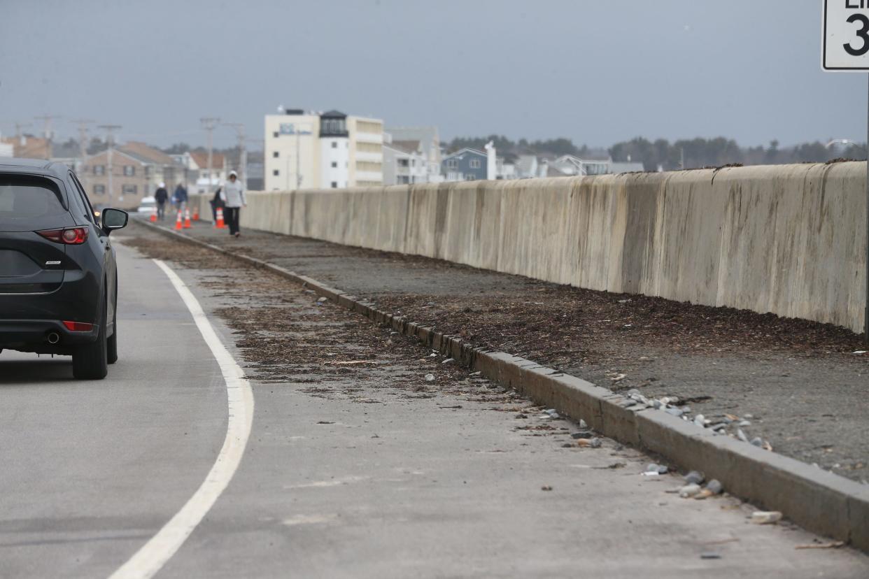 Hampton Beach and its stretch of sidewalks, parking lots and roadways were pelted by two winter storms in January. Now, work crews are in the process of cleaning up debris for the upcoming tourism season.