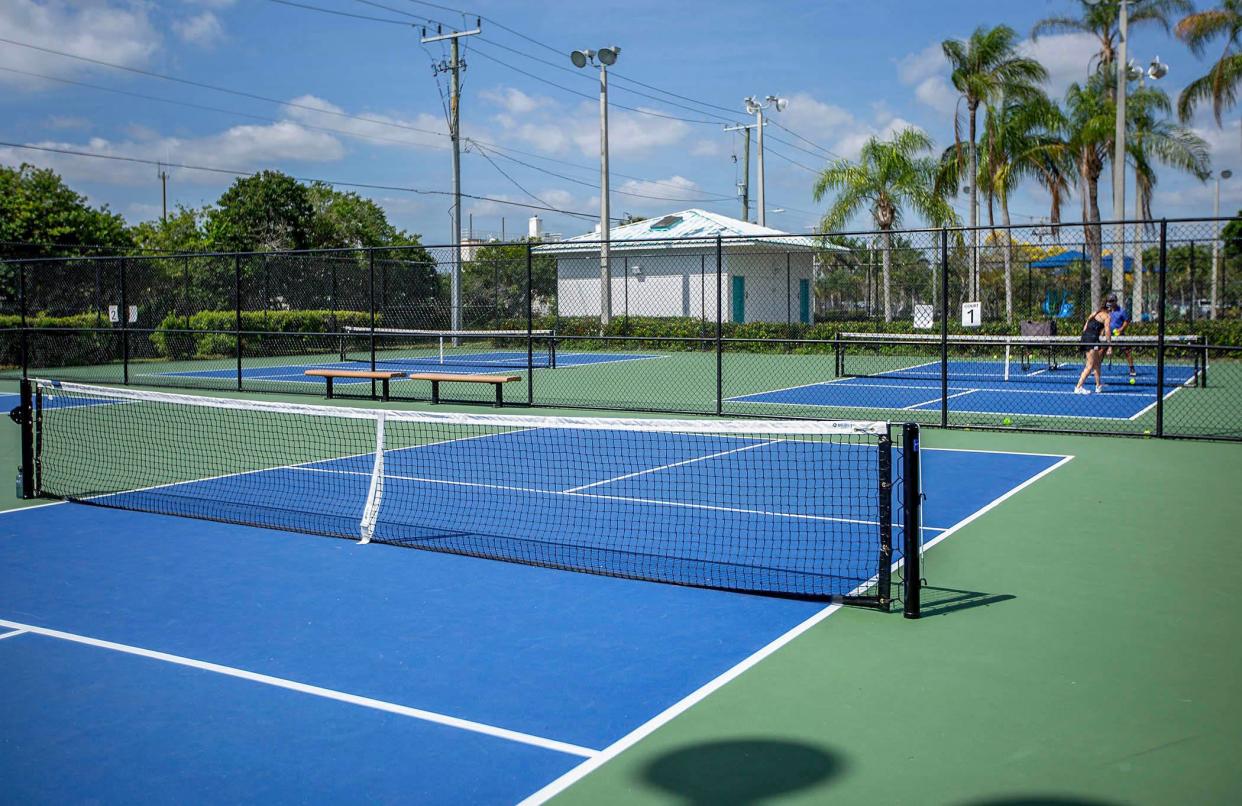 The Palm Springs Village Center pickleball courts has equipment available for checkout.