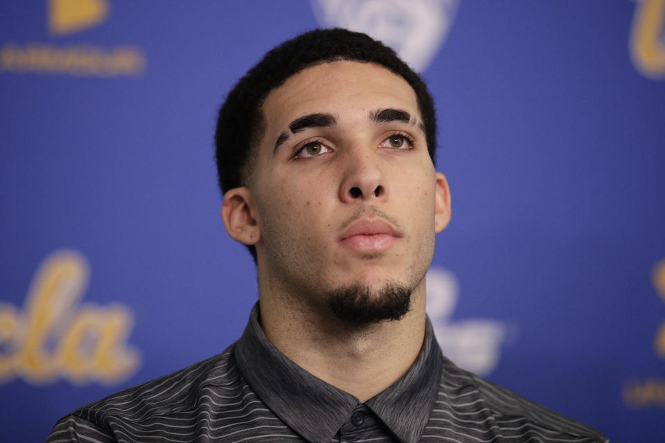 LiAngelo Ball and teammates Cody Riley and Jalen Hill originally thanked Trump in the prepared statements they read to reporters last month. (Getty Images)