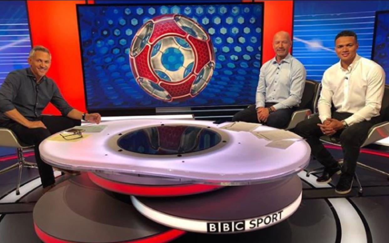 Jermaine Jenas (right) with Gary Lineker (left) and Alan Shearer on Match of the Day