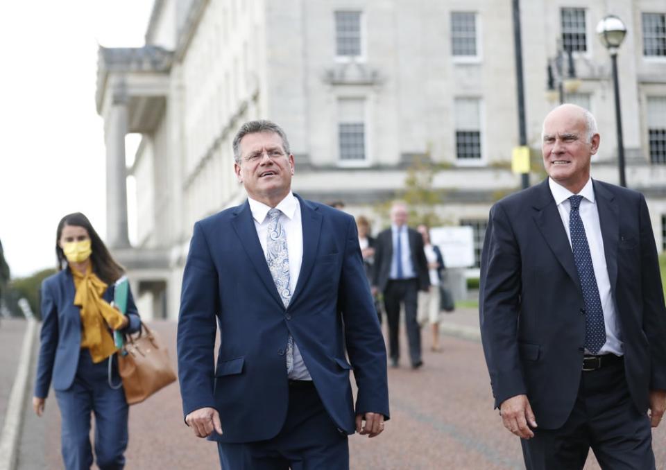 European Commission vice president Maros Sefcovic leaves Parliament Buildings at Stormont (Peter Morrison/PA) (PA Wire)