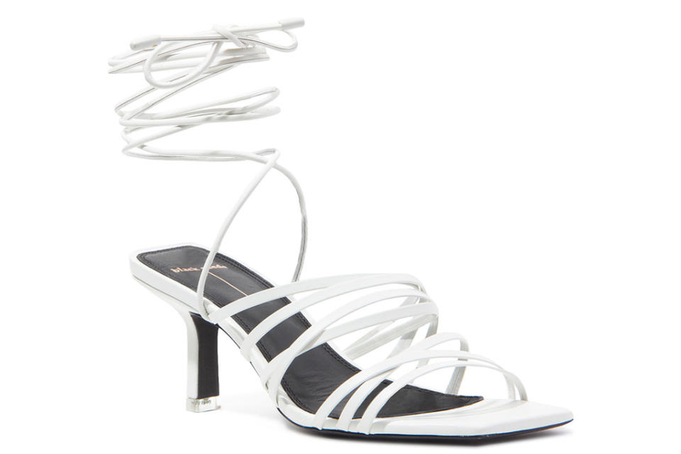 white heels, sandals, ankle wrap, studio black suede