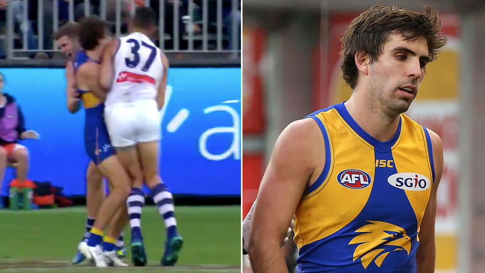 Michael Johnson bumped Andrew Gaff as retribution. Pic: Fox Sports/Getty