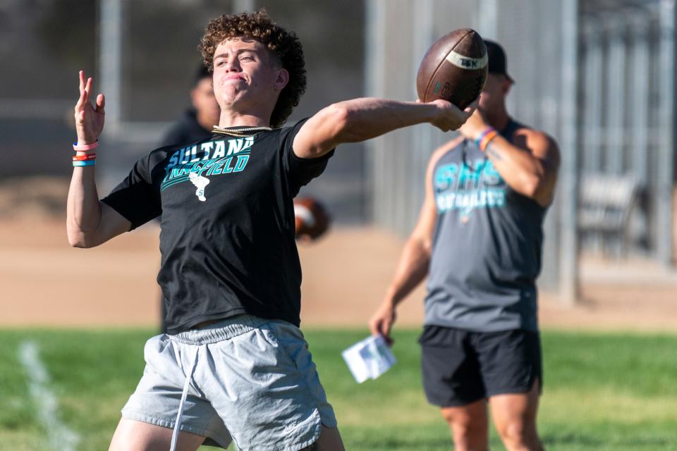 Sultana's Jacob Higgs throws a pass during a recent summer football practice at the school. Sultana begins the season on the road against Lancaster on Aug. 18.