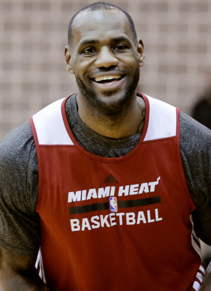 LeBron James was back on the court for the Heat's practice the day before Game 2. (AP)