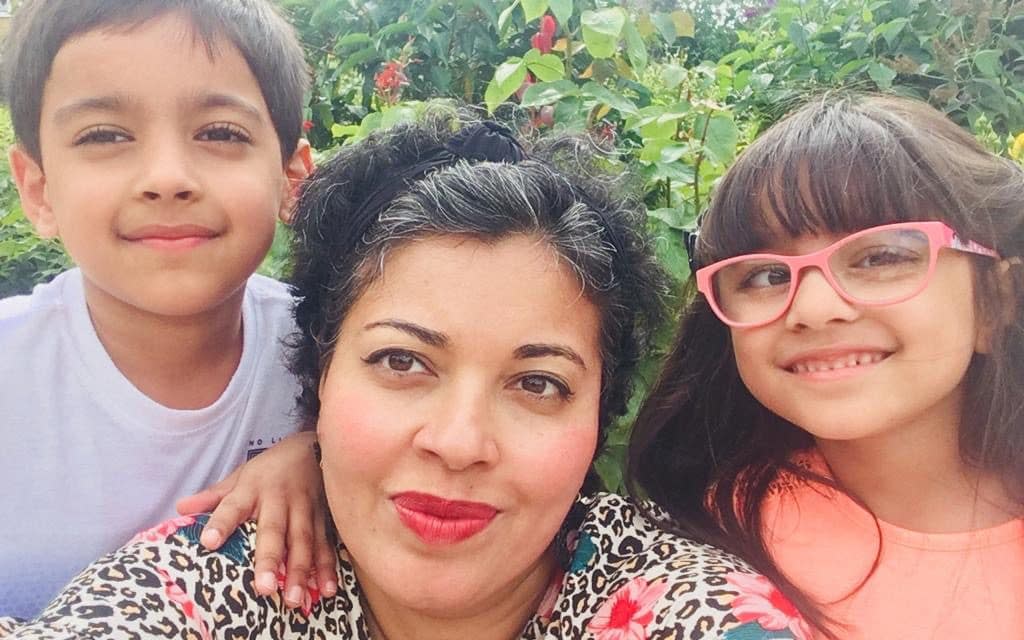 2019: Meena with six-year-old Krish (left) and Mia - Courtesy of Meena Kumari-Sharma