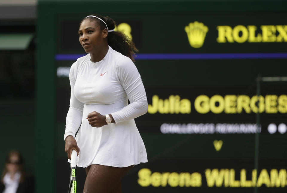 Serena Williams is playing some of her best tennis, and she’ll go for her eighth Wimbledon title on Saturday. (AP Photo/Tim Ireland)