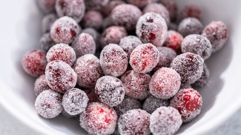 Bowl of whole frozen cranberries