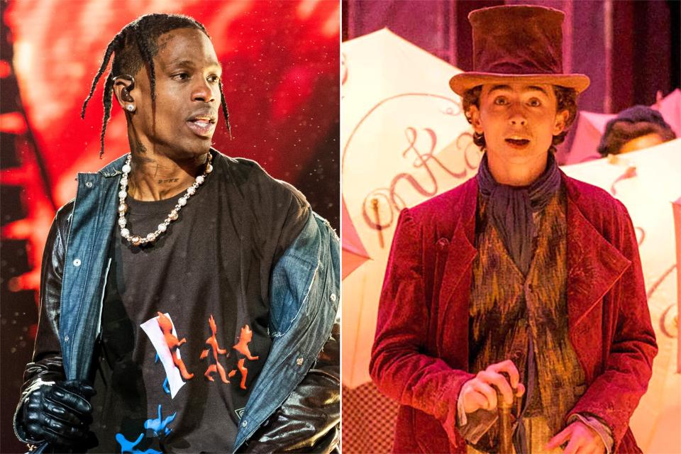 Travis Scott; Timothée Chalamet in 'Wonka'