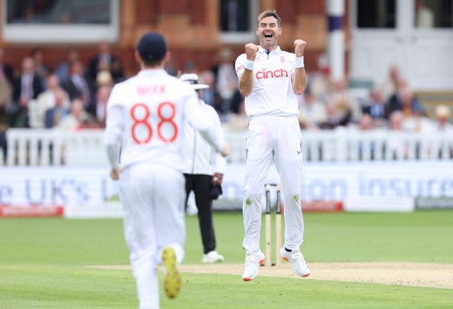 James Anderson celebrates a wicket