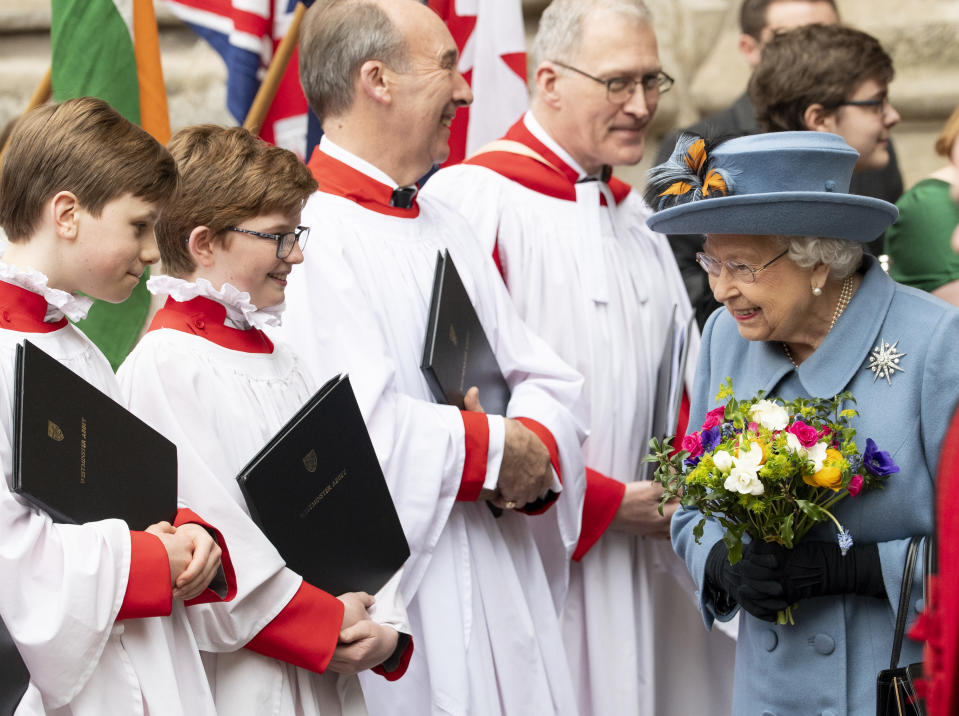 LONDON, ENGLAND - MARCH 09: Queen Elizabeth II attends the Commonwealth Day Service 2020 at Westminster Abbey on March 9, 2020 in London, England. (Photo by Mark Cuthbert/UK Press via Getty Images)