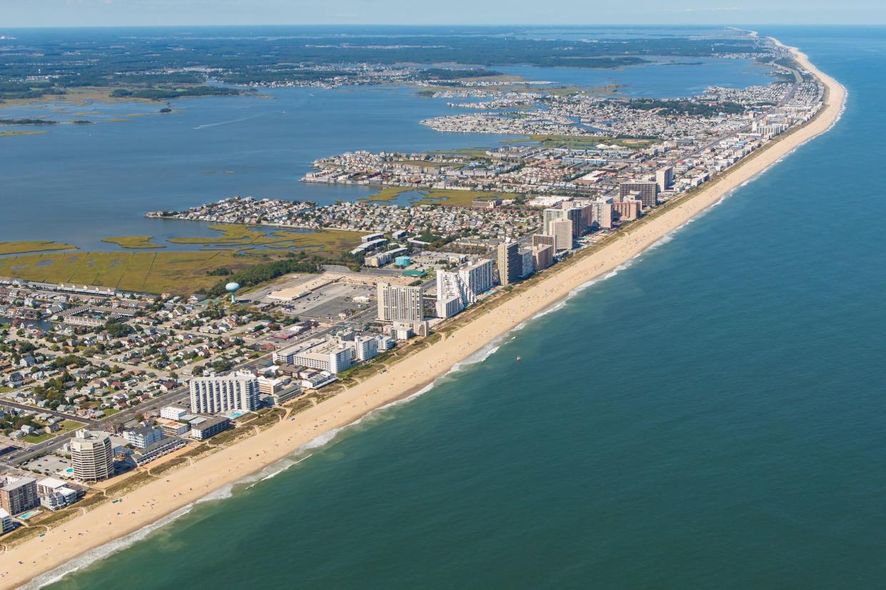 Aerial view of Ocean City, Maryland. Ocean City, MD is one of the most popular beach resorts on the East Coast and is considered one of the cleanest in the country.