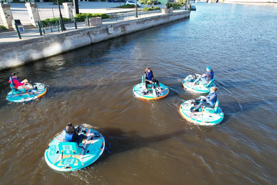Adults can rent bumper boats on the Milwaukee River this summer with Cream City Boats.