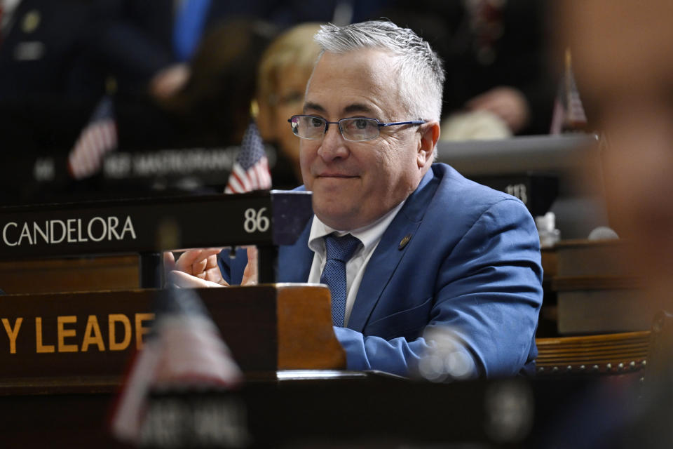 Connecticut House Minority Leader Vincent Candelora, R-North Branford, listens during the opening session of the legislature at the State Capitol, Wednesday, Feb. 7, 2024, in Hartford, Conn. (AP Photo/Jessica Hill)