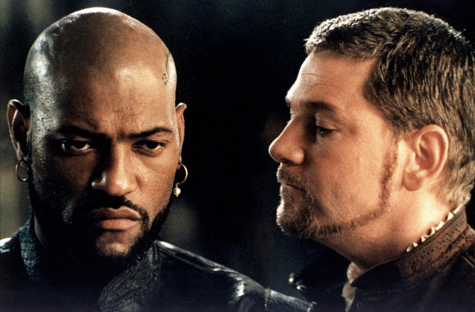 Kenneth Branagh and Laurence Fishburne on the set of "Othello"