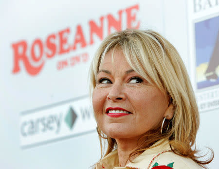 FILE PHOTO: Actress Roseanne Barr arrives at the Roseanne TV series season one DVD release party at Lucky Strike Bowling Center in Hollywood, U.S., July 18, 2005. REUTERS/Mario Anzuoni/File Photo