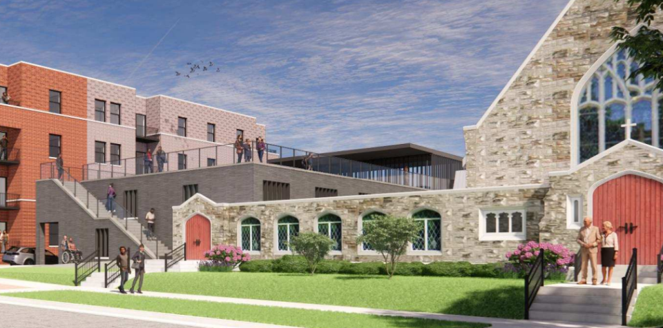 St. Mark's Episcopal Church, on Milwaukee's east side, plans to add a new parish hall (center) while selling part of its property for new apartments (left).