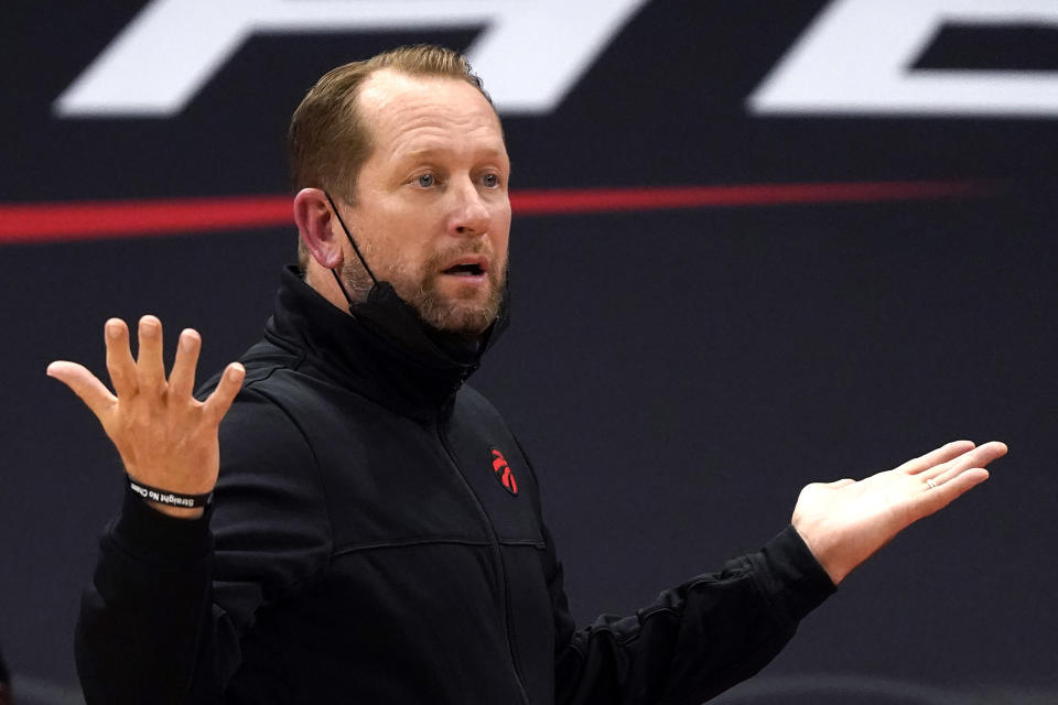 Nick Nurse looks to be out of answers as a play-in spot is slipping from the Toronto Raptors' grasp. (AP Photo/Chris O'Meara) 