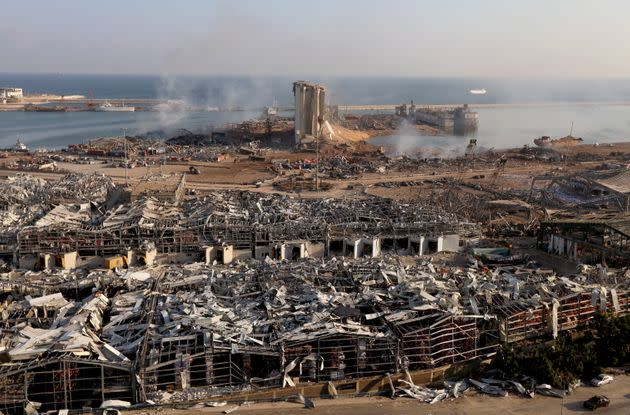 The damage at the site of last week's blast in Beirut's port area.