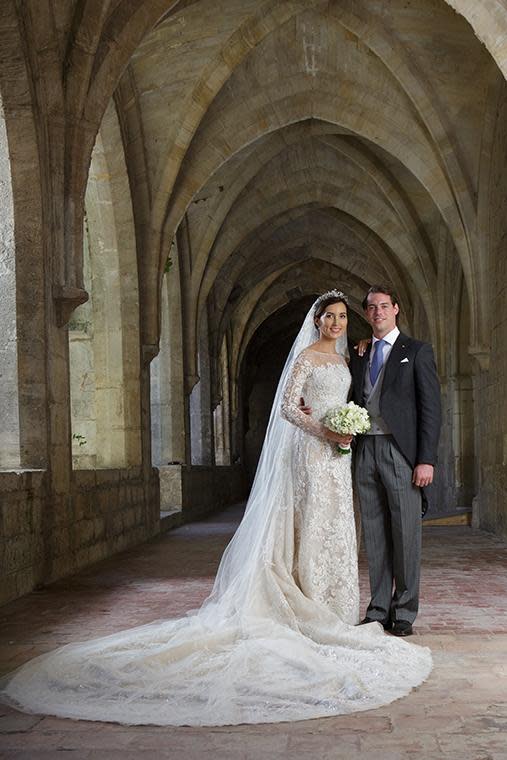 <p>Claire Lademacher of Luxemburg married Prince Felix in an intricate Elie Saab gown with a 10-foot long train.</p>