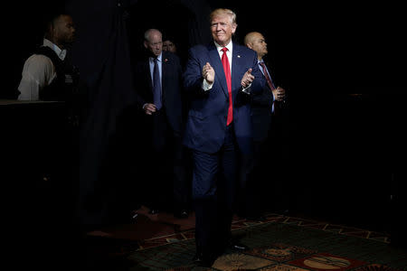 U.S. Republican presidential nominee Donald Trump arrives at a campaign rally in Pueblo, Colorado, U.S., October 3, 2016. REUTERS/Mike Segar