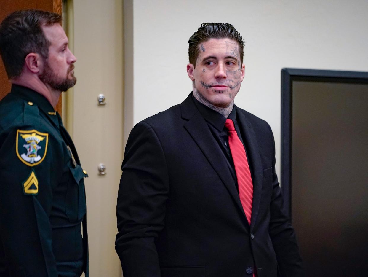 Wade Wilson, 30, of Fort Myers, enters the courtroom during his murder trial at Lee County Courthouse in Fort Myers on Thursday, June 20, 2024. On Monday, a jury reconvenes in the penalty portion of his trial, where he faces the death penalty after the murder conviction.