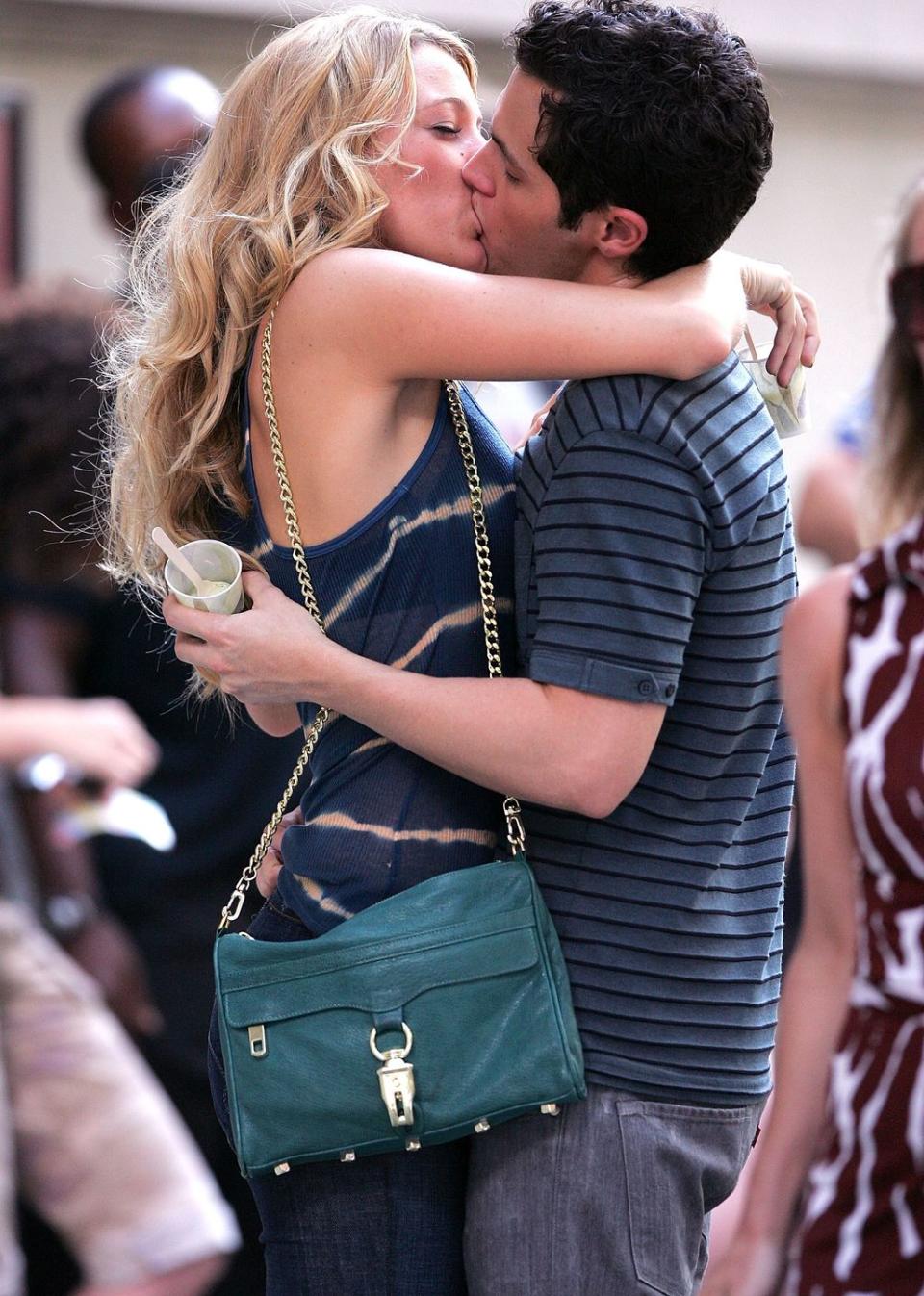 blake lively and penn badgley on location for 