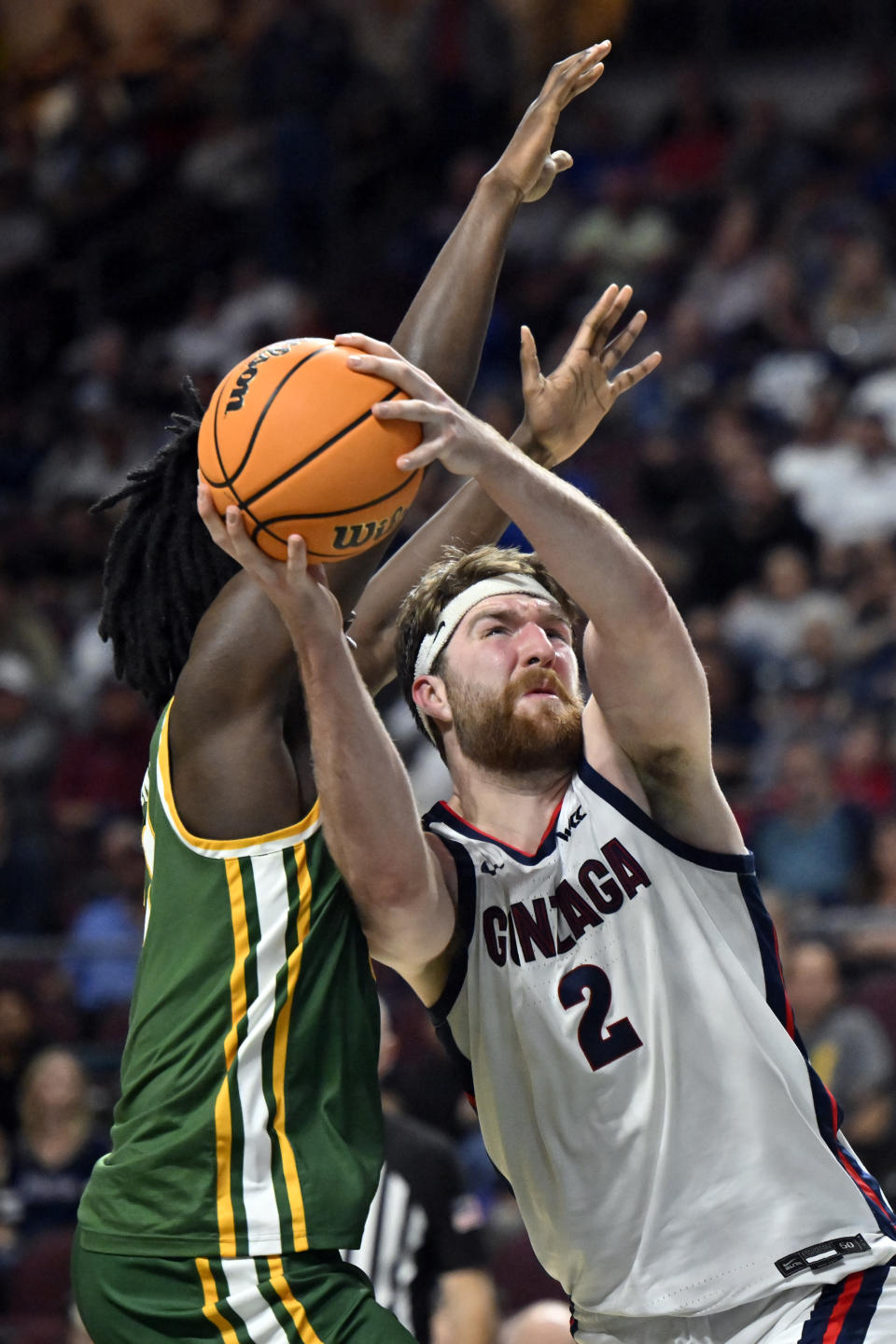 Gonzaga forward Drew Timme (2) looks to shoot against San Francisco during the second half of an NCAA college basketball game in the semifinals of the West Coast Conference men's tournament Monday, March 6, 2023, in Las Vegas. (AP Photo/David Becker)