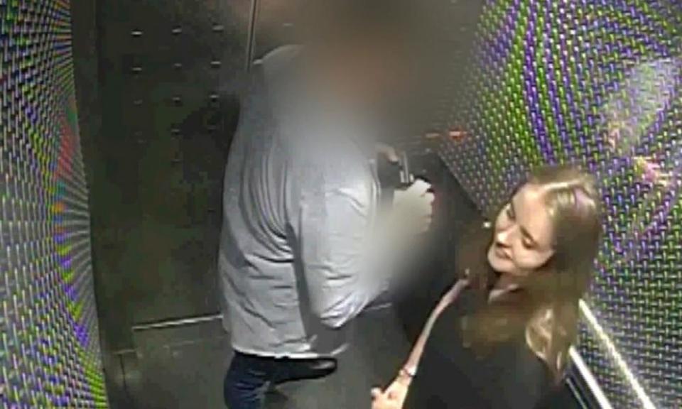 A CCTV image shows Grace Millane inside a hotel lift with the man who murdered her