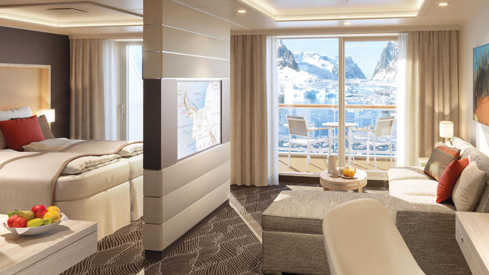 Inside one of the ship’s suites with glacial views. - Credit: Courtesy of Lindblad Expeditions