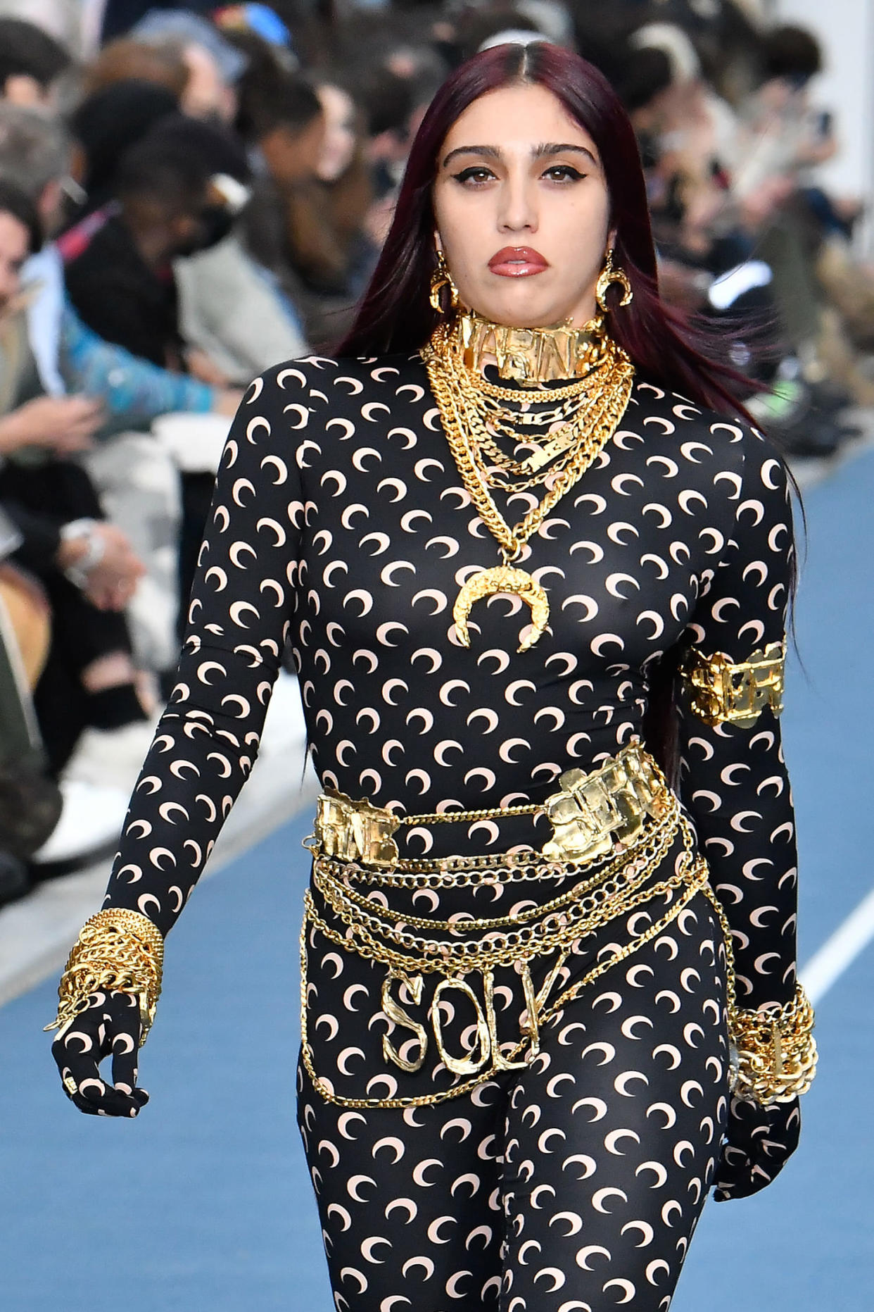 Lourdes Leon walks the runway during the Marine Serre Spring/Summer 2023 fashion show as part of the Paris Men Fashion Week on June 25, 2022. (Gamma-Rapho / Getty Images)