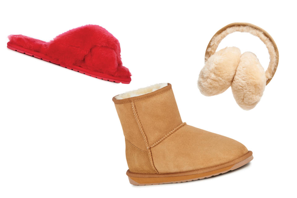 Gewinnen Sie mit Yahoo und Emu Australia einmal das kuschelige Winter-Set, bestehend aus einem Paar “Mayberry”-Hausschuhen, einem Paar “Stinger Mini” und den “Angahook Earmuffs”.