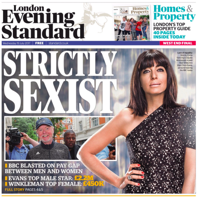 The Evening Standard doesn't mince its words, describing the pay gap as 'sexist'