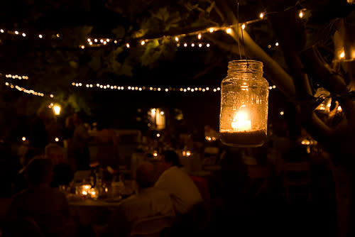 The bride and groom behind the blog A Backyard Wedding provided lighting for their backyardâ€¦