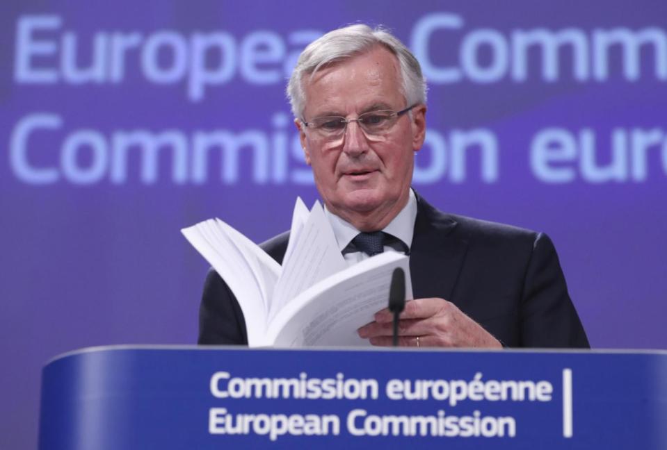 Michel Barnier, the EU's chief Brexit negotiator gave a press briefing today from Brussels after Theresa May's cabinet backed a draft EU-UK agreement. (EPA)