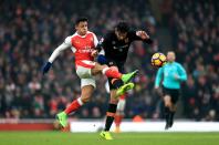 <p>Arsenal’s Alexis Sanchez (left) and Hull City’s Andrea Ranocchia battle for the ball </p>