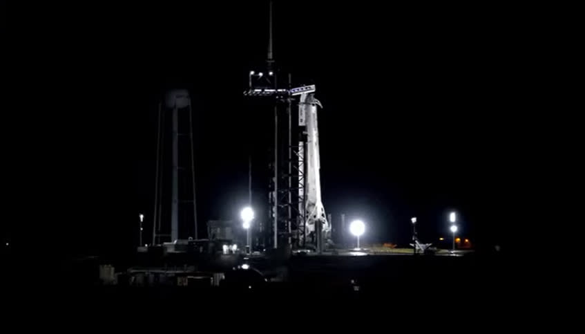 A SpaceX Falcon 9 rocket and Crew Dragon Endurance stand ready to launch the Crew-3 astronaut mission for NASA from Pad 39A at the Kennedy Space Center on Nov. 10, 2021.