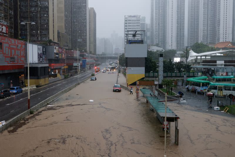 FILE PHOTO: A view of a flooded area after heavy rain in Hong Kong