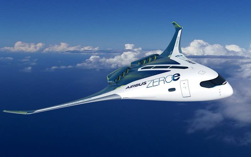 A concept 'blended wing' hydrogen aircraft that could seat up to 200 passengers - Airbus